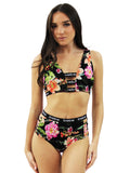 Printed Strappy Swimwear Rib Knit Midkini 2pc Set